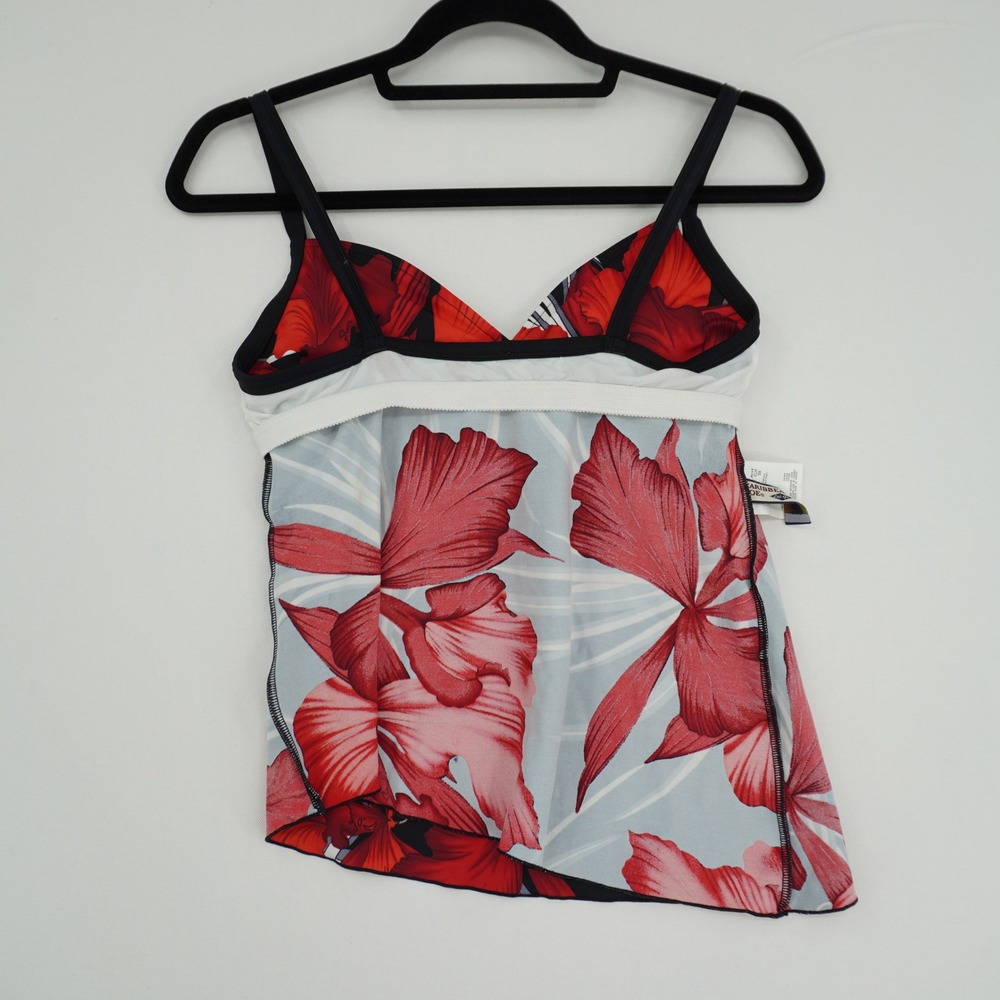 Caribbean Joe Red Tropical Floral Tankini Swim Top Asymmetrical Wrap Size 8 - Picture 8 of 8